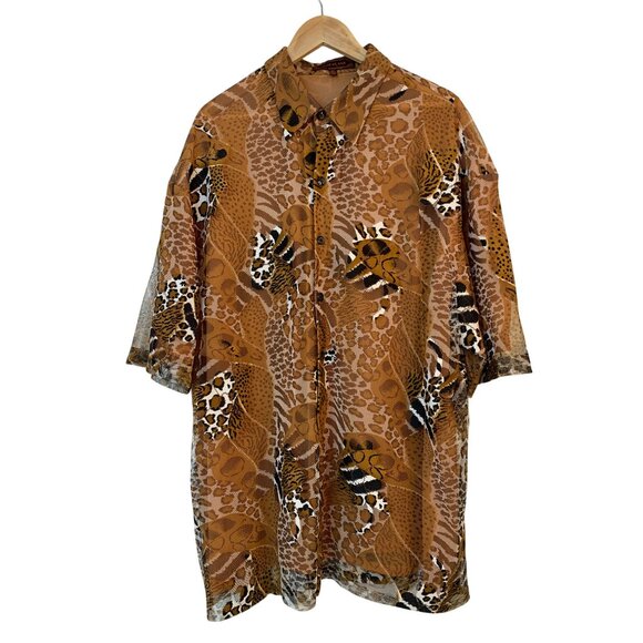 Rare VTG 80s Creme De Silk 3X Abstract Animal Print Silk Tropical Shirt RL10440 - Picture 6 of 8